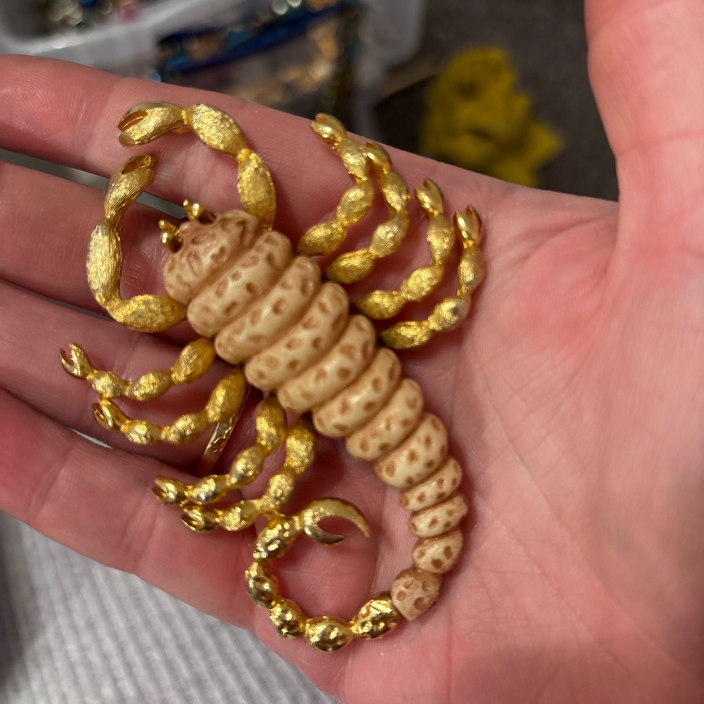 Gold and Tan La Razza Signed Scorpion Necklace